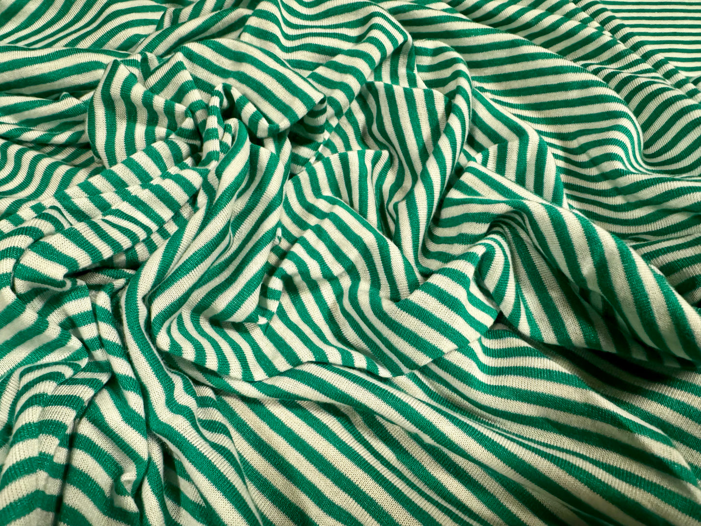 Viscose single jersey fabric, per metre - stripe - jade green & white