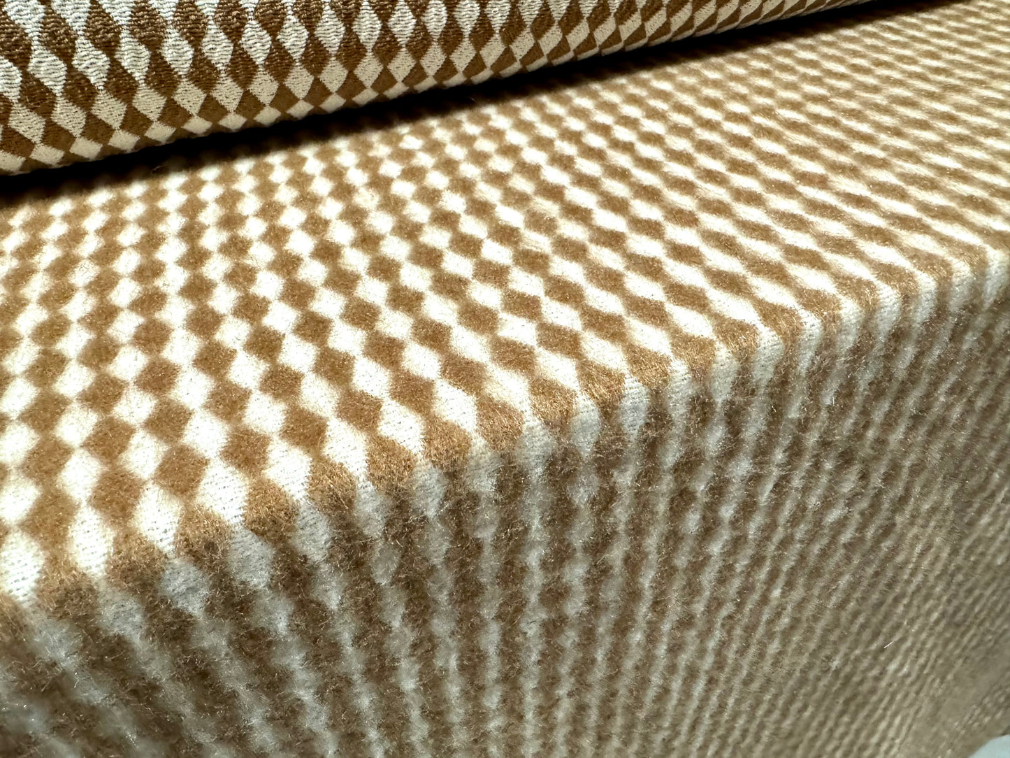 Wool flannel coat jacket fabric, per metre - harlequin diamond - light brown & ivory