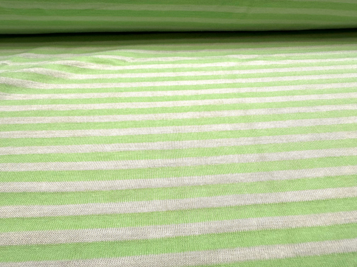 Viscose spandex stretch single jersey fabric, per metre - Breton stripe - mint green & white