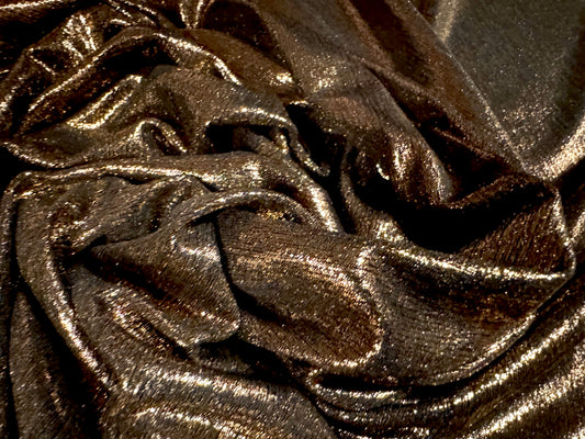Slinky spandex jersey fabric with metallic finish, per metre - black & bronze