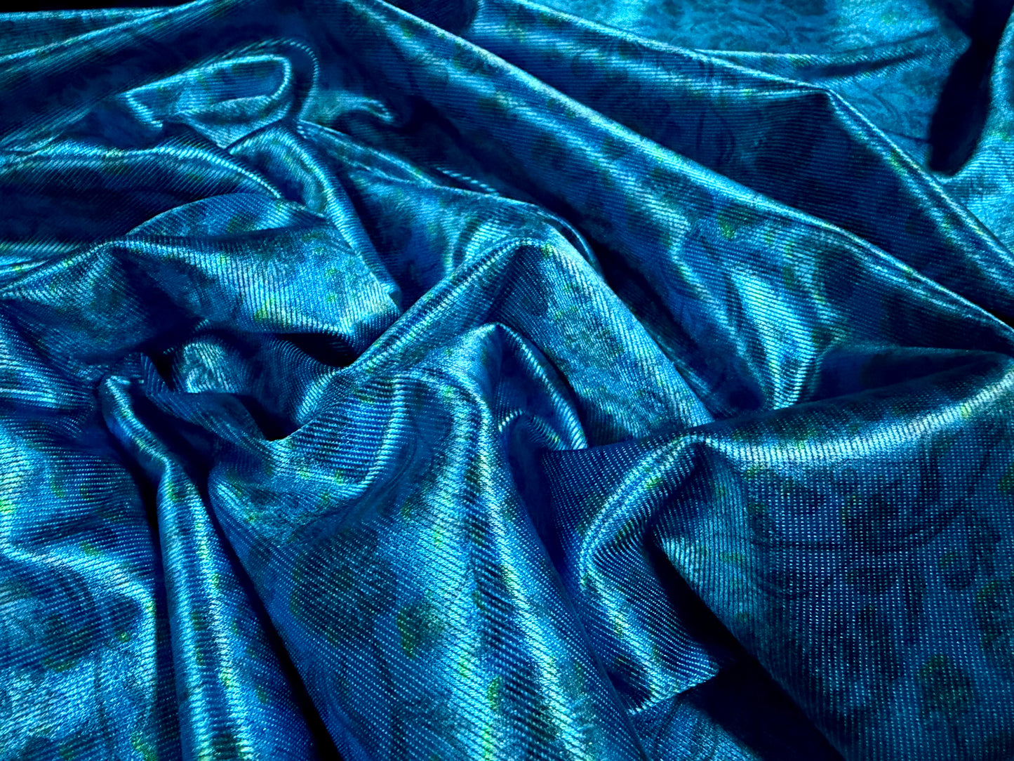 Stretch satin activewear jersey fabric, per metre - floral print - cobalt blue