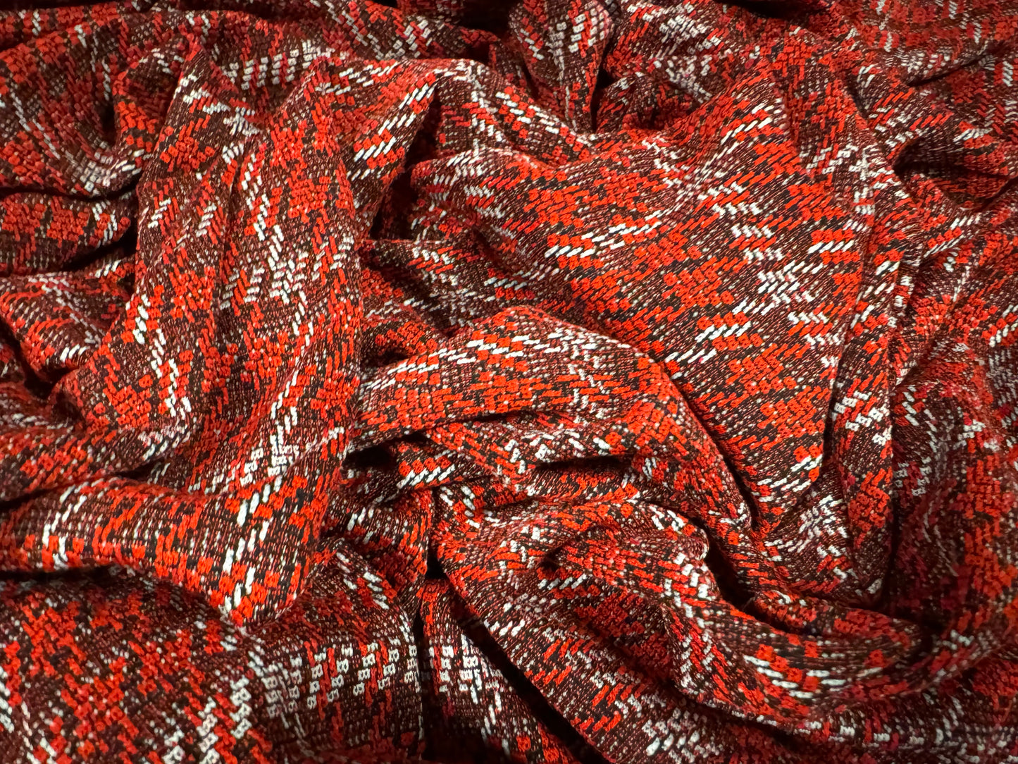 Stretch spandex double jersey fabric, per metre - houndstooth check - dark orange