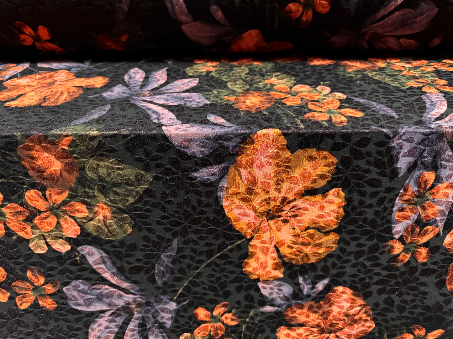 Stretch spandex jersey jacquard fabric, per metre - poppy flower print - dark purple