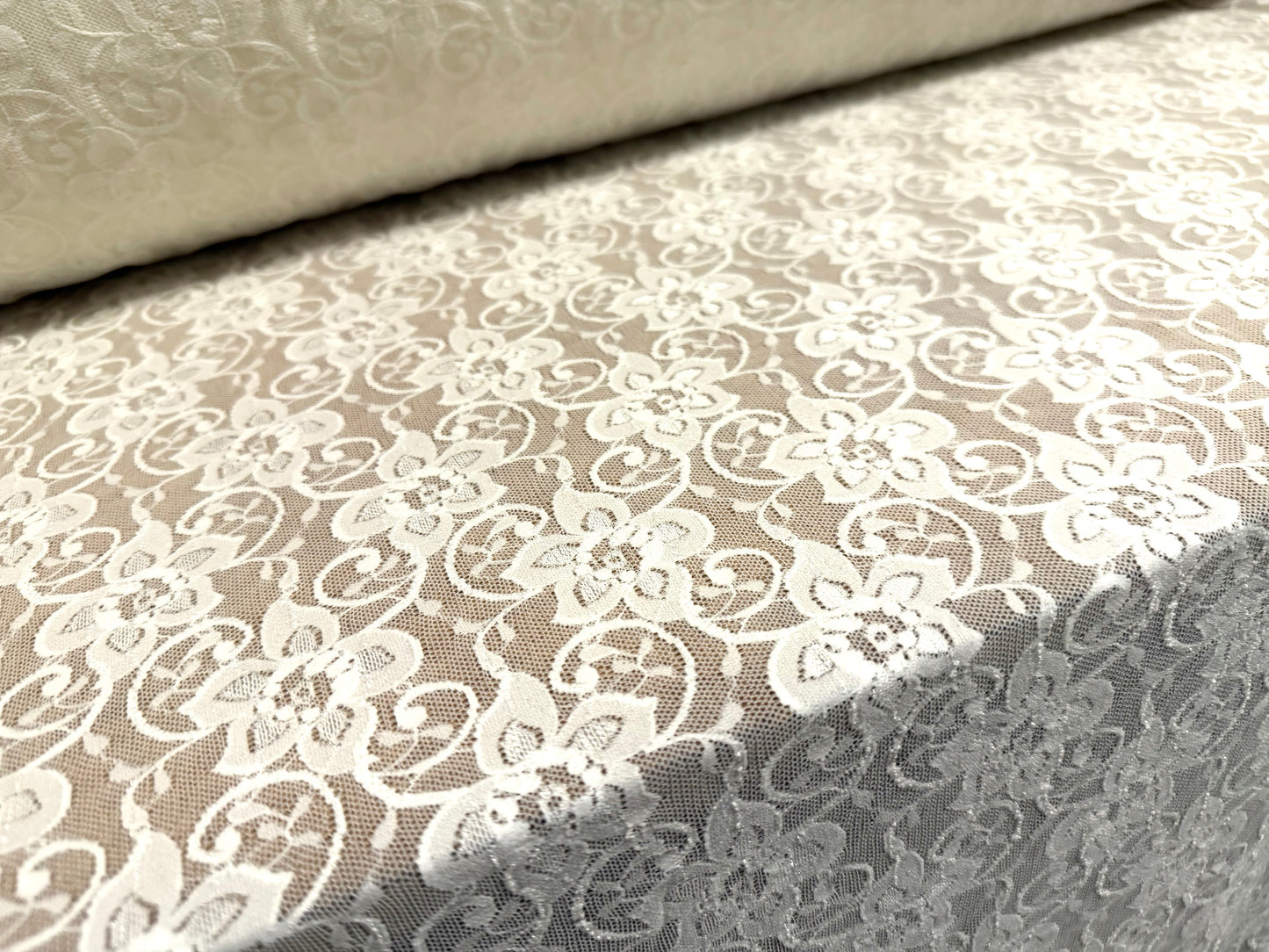 Stretch spandex lace fabric, per metre - floral - cream