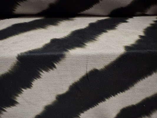 Chenille upholstery fabric, per metre - diagonal smudge stripe print - grey