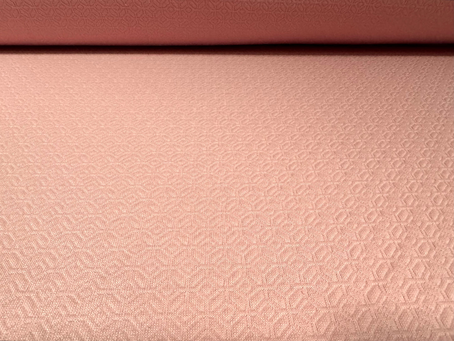 Heavyweight double jersey stretch spandex fabric, per metre - embossed geometric design - pink