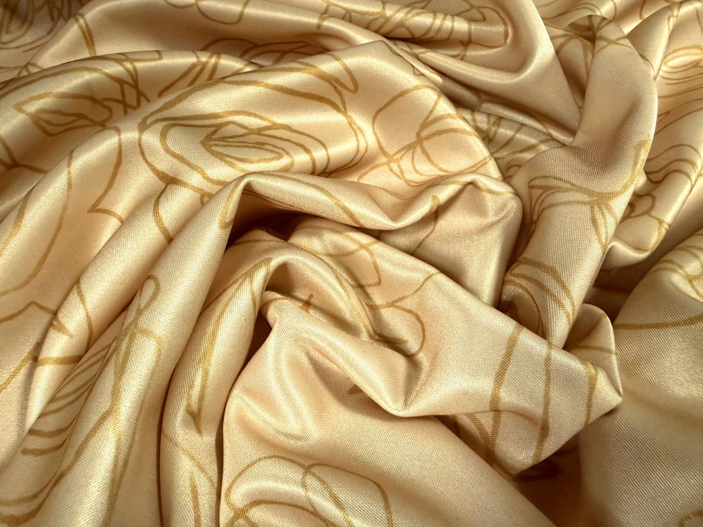 Scuba stretch double jersey fabric, per metre - rose flower print - old gold