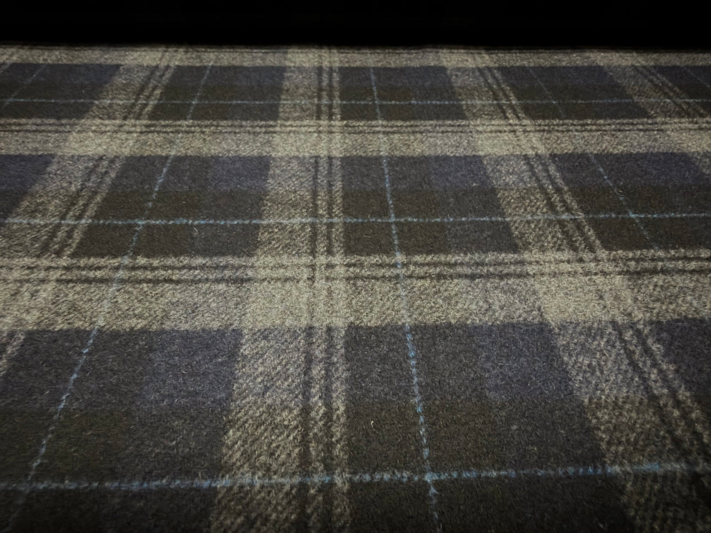 Heavyweight wool flannel brushed coat jacket fabric, per metre - tartan check - grey & navy