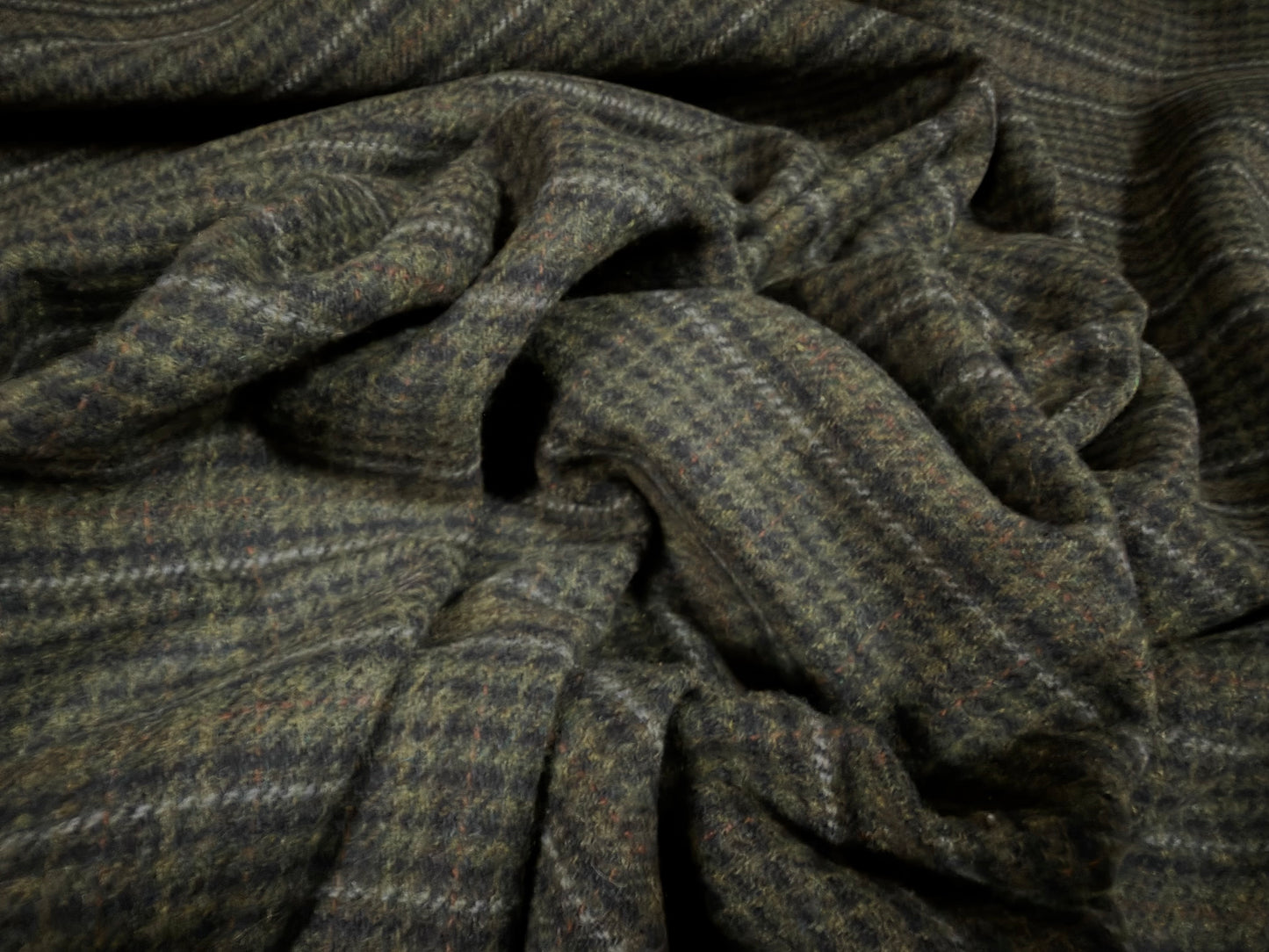 Heavyweight wool flannel fabric, per metre - plaid check - olive & dark green