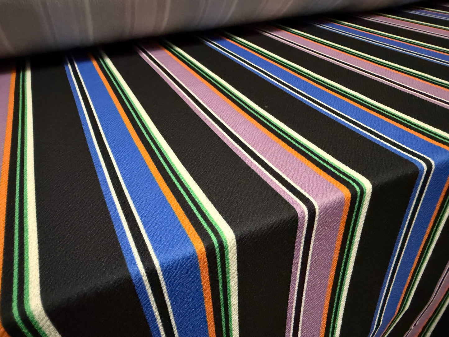 Liverpool textured scuba stretch double jersey fabric, per metre - Baiadera stripe - black lilac & blue