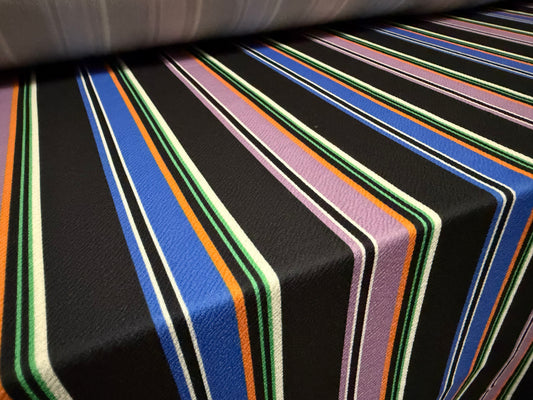 Liverpool textured scuba stretch double jersey fabric, per metre - Baiadera stripe - black lilac & blue