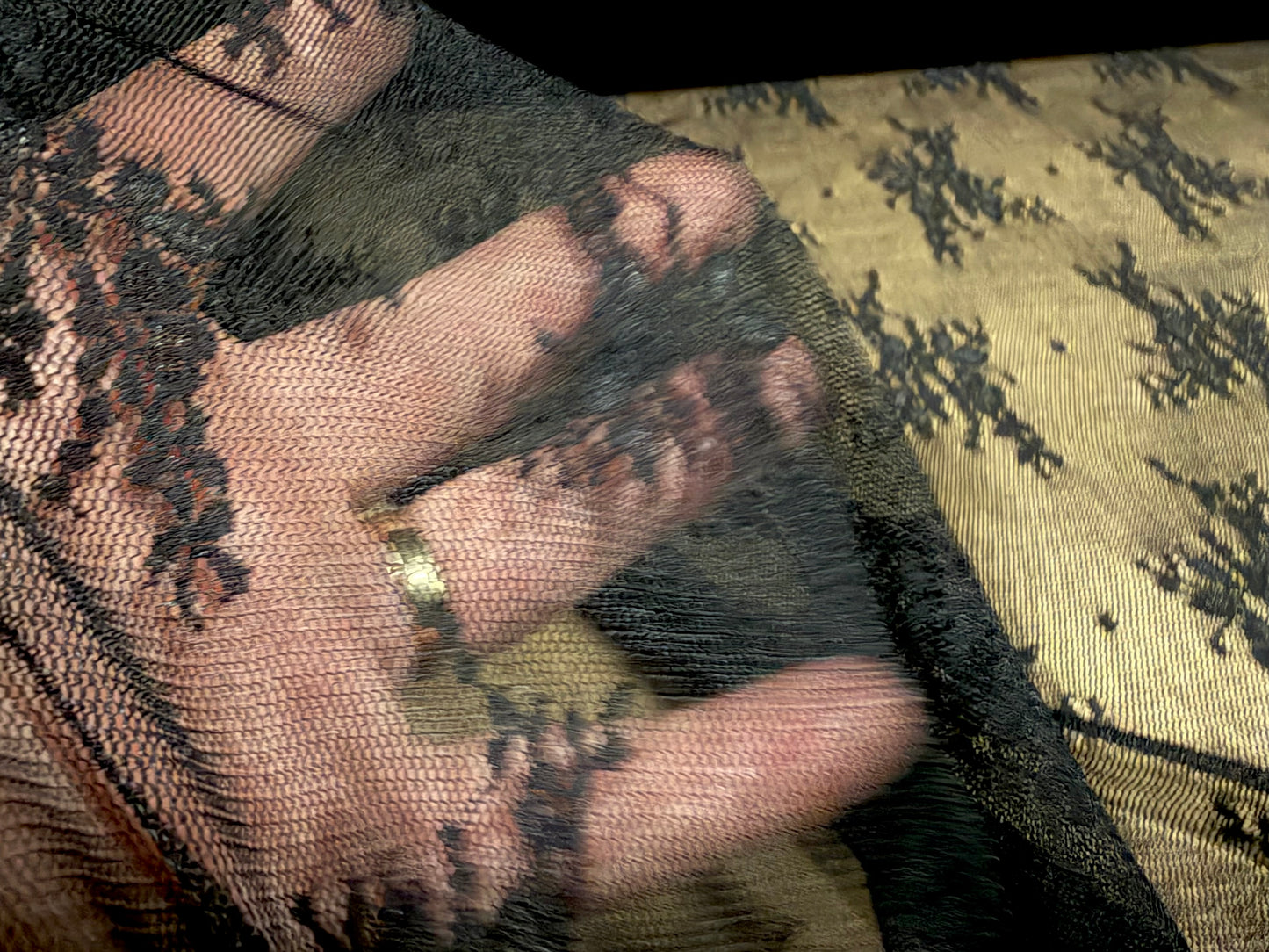 Stretch spandex mesh lace net fabric, per metre - floral bouquet - black