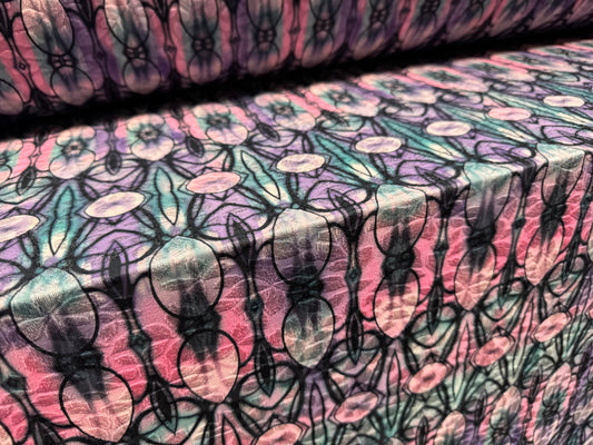 Stretch spandex jersey jacquard fabric, per metre - Art deco print - pink & aqua