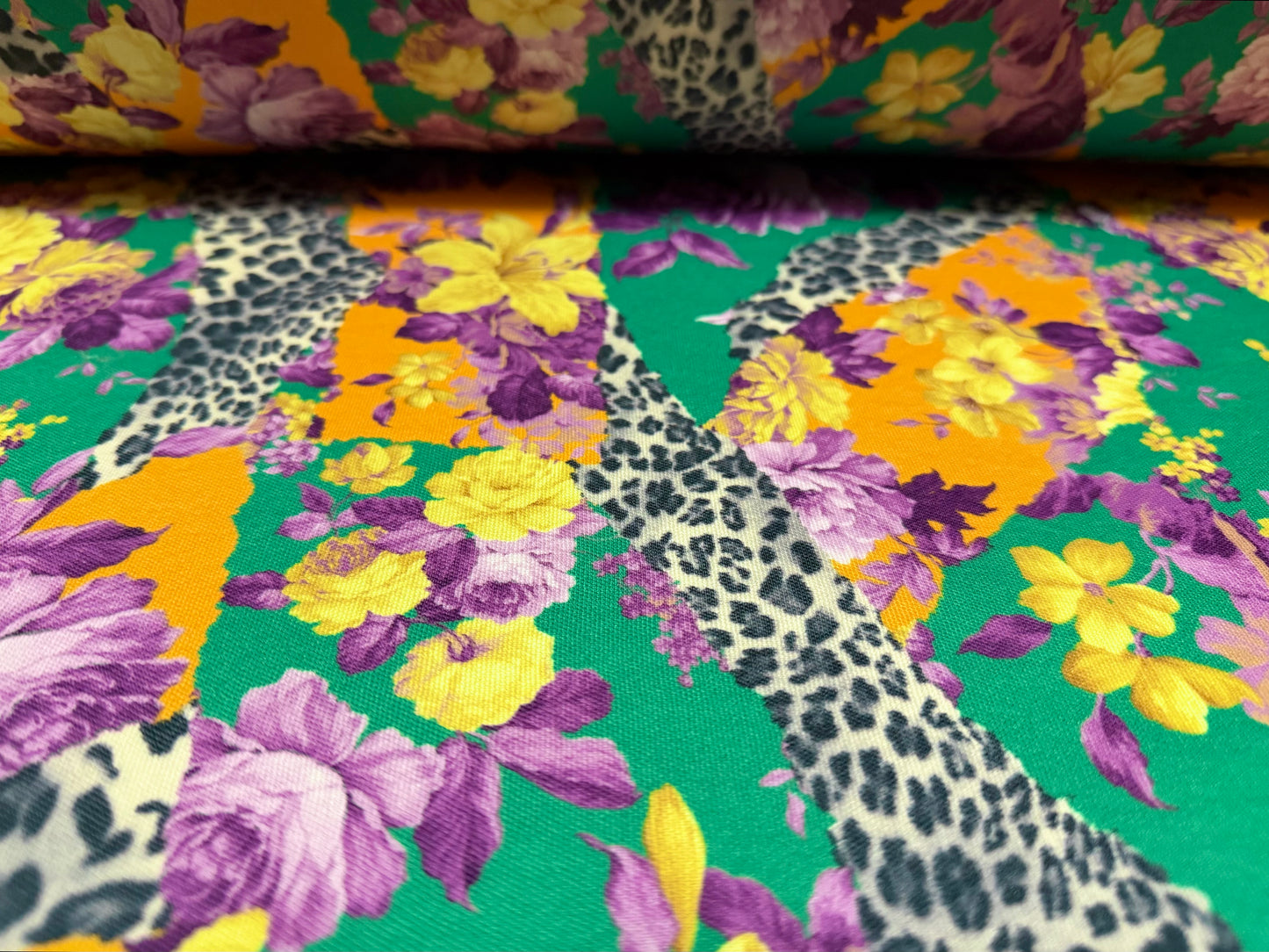 Toledo double jersey fabric, per metre - leopard skin floral print - multicolour