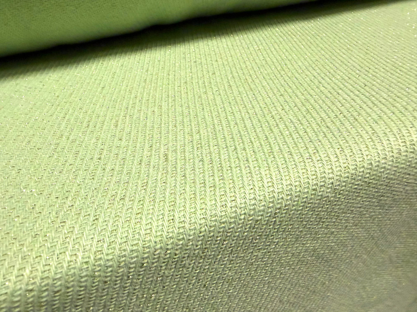 Metallic wool heavyweight twill fabric, per metre - mint green & gold lurex