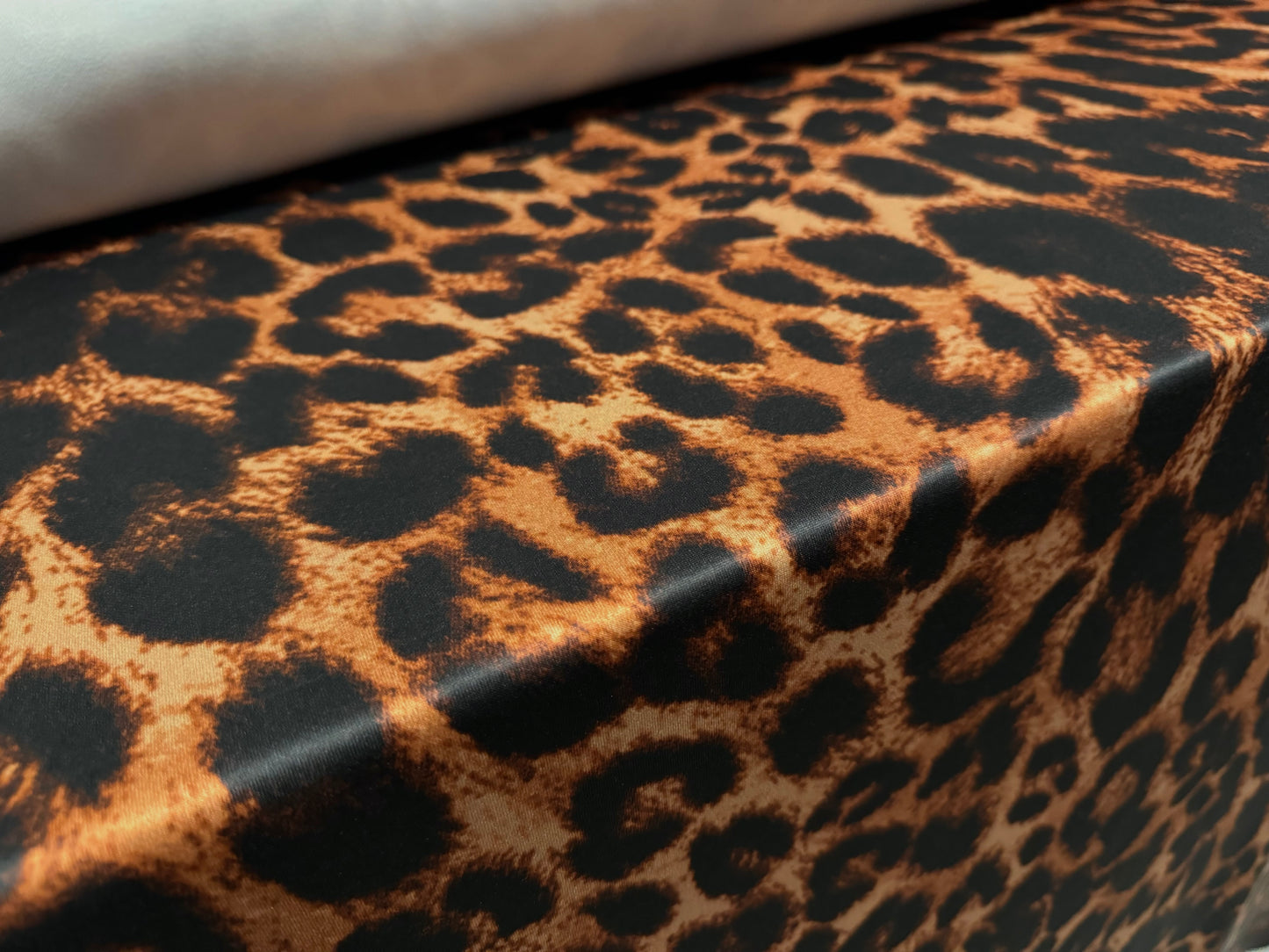 Scuba stretch spandex double jersey fashion fabric, per metre - Cheetah animal print - golden brown