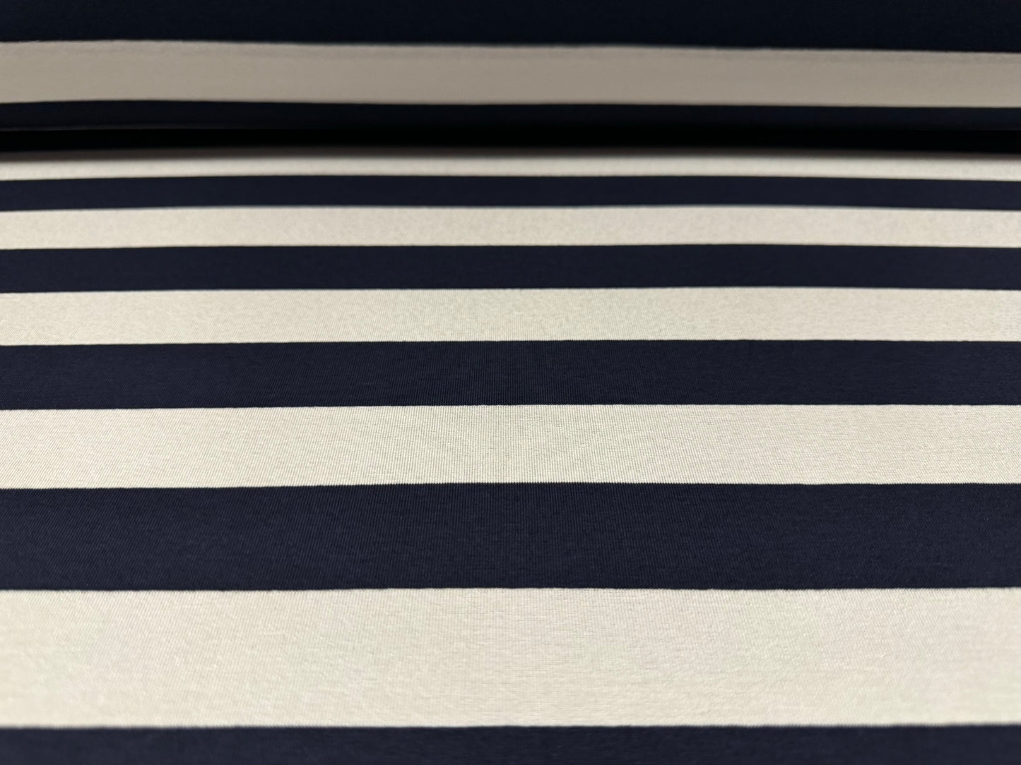 Viscose spandex stretch single jersey fabric, per metre - stripe - dark navy blue & ivory