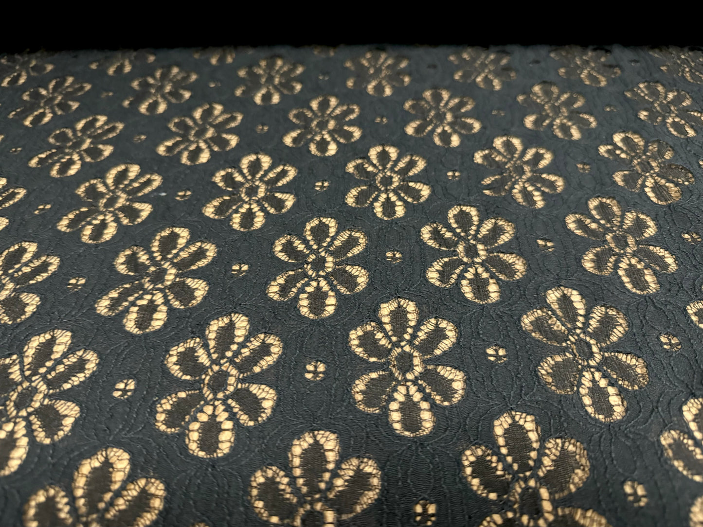 Cotton lace dress fabric, per metre - daisy flower design - black