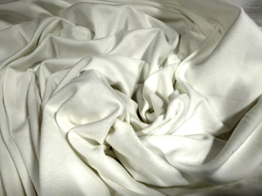 Combed cotton spandex stretch single jersey fabric, per metre - plain - white