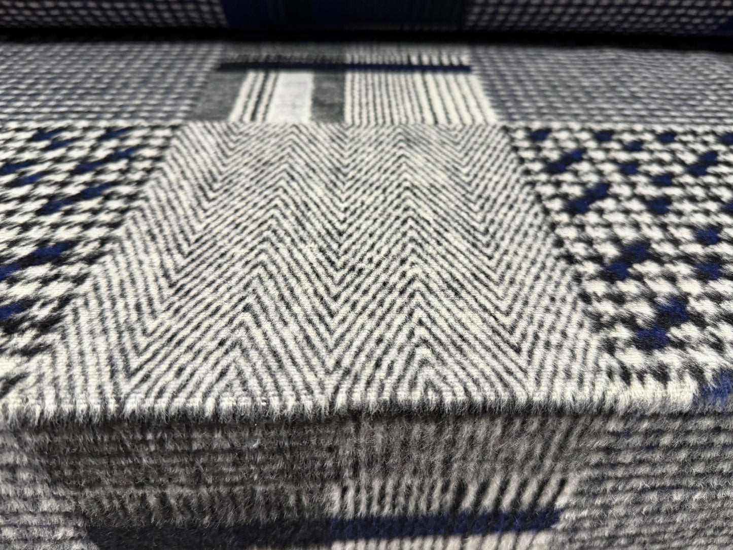Heavyweight wool flannel coat jacket fabric, per metre - patchwork jacquard - navy & grey