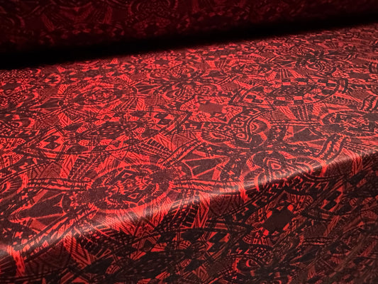 Single jersey fashion fabric, per metre - mandala print - cayenne