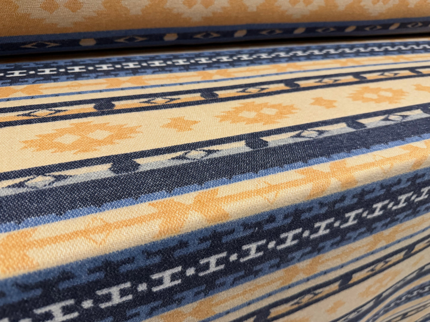 Heavyweight soft wool fabric, per metre - Navajo stripe - beige & navy