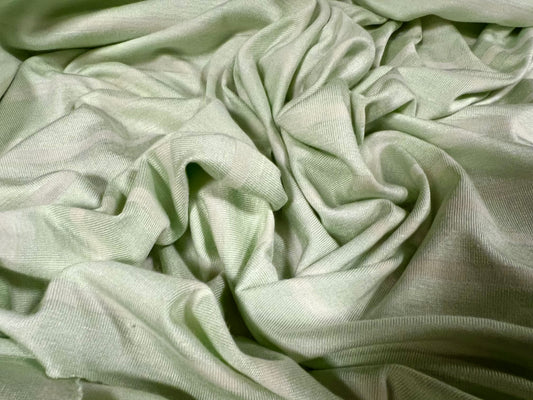 Viscose spandex stretch single jersey fabric, per metre - stripe - pale green & ivory