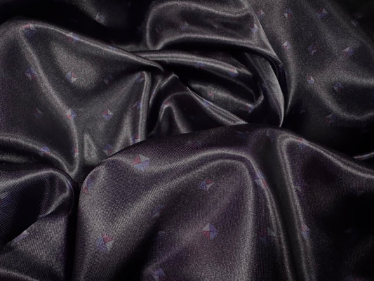 Silky satin woven dress fabric, per metre - motif print -midnight blue