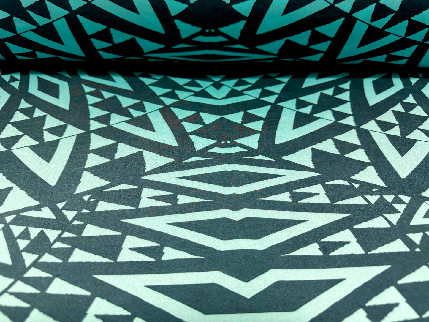 Swimwear stretch spandex jersey fabric, per metre - tribal tattoo print - turquoise