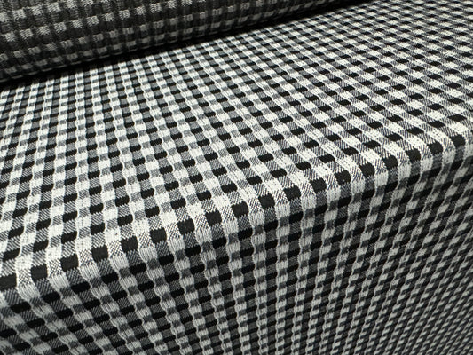 Stretch spandex double jersey fabric, per metre - gingham check jacquard - black & grey