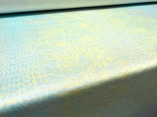Scuba crepe stretch double jersey fabric, per metre - distressed crocodile print - turquoise & lemon