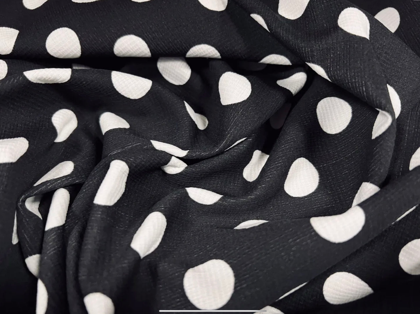 Straw cloth textured jersey fabric, per metre - polka dot print - black & white