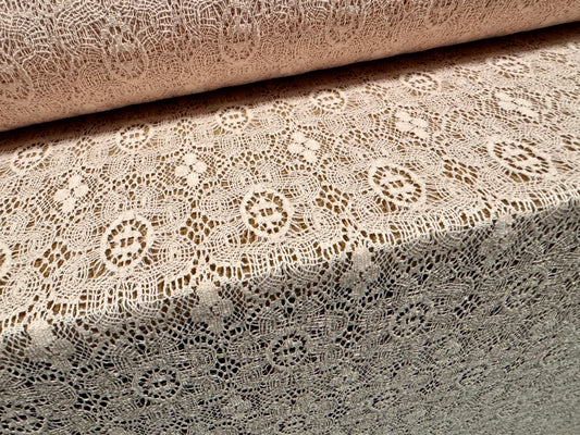 Cotton lace dress fabric, per metre - floral - light pink