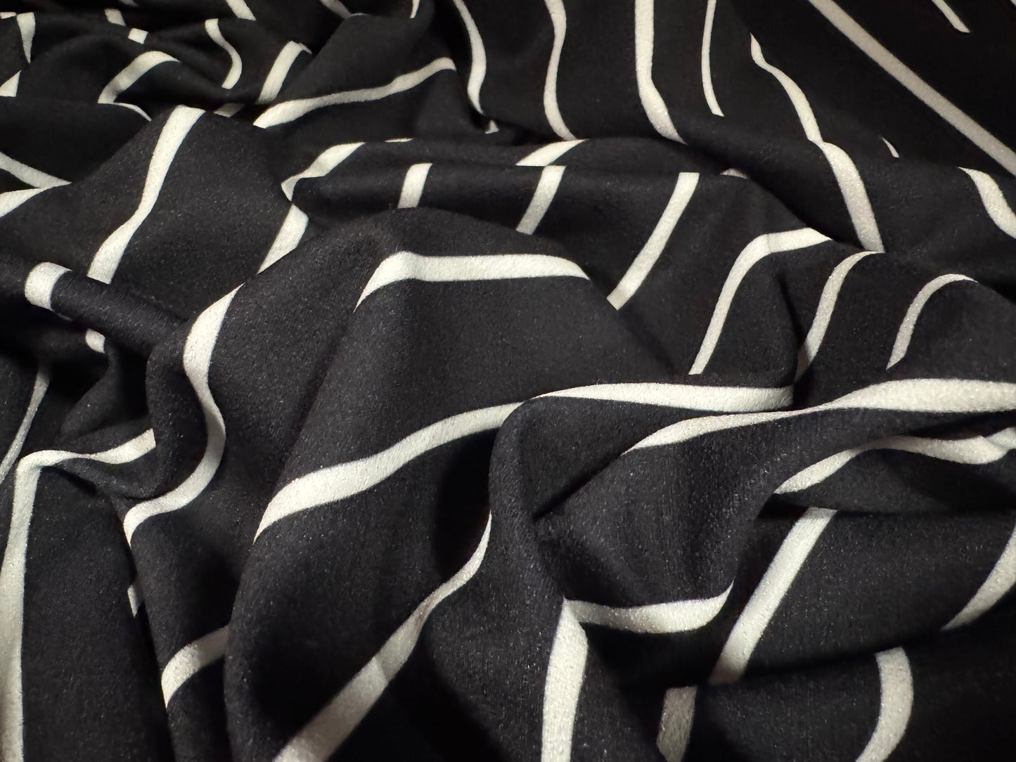 Scuba crepe stretch spandex double jersey fabric, per metre - stripe print - black & white