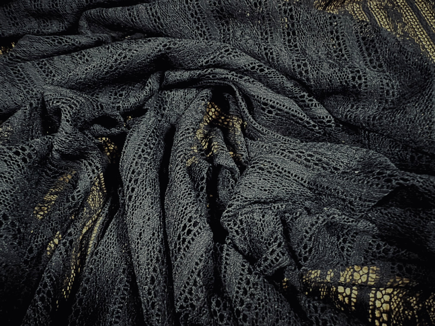 Lace mesh fabric, per metre - pointelle stripe - black