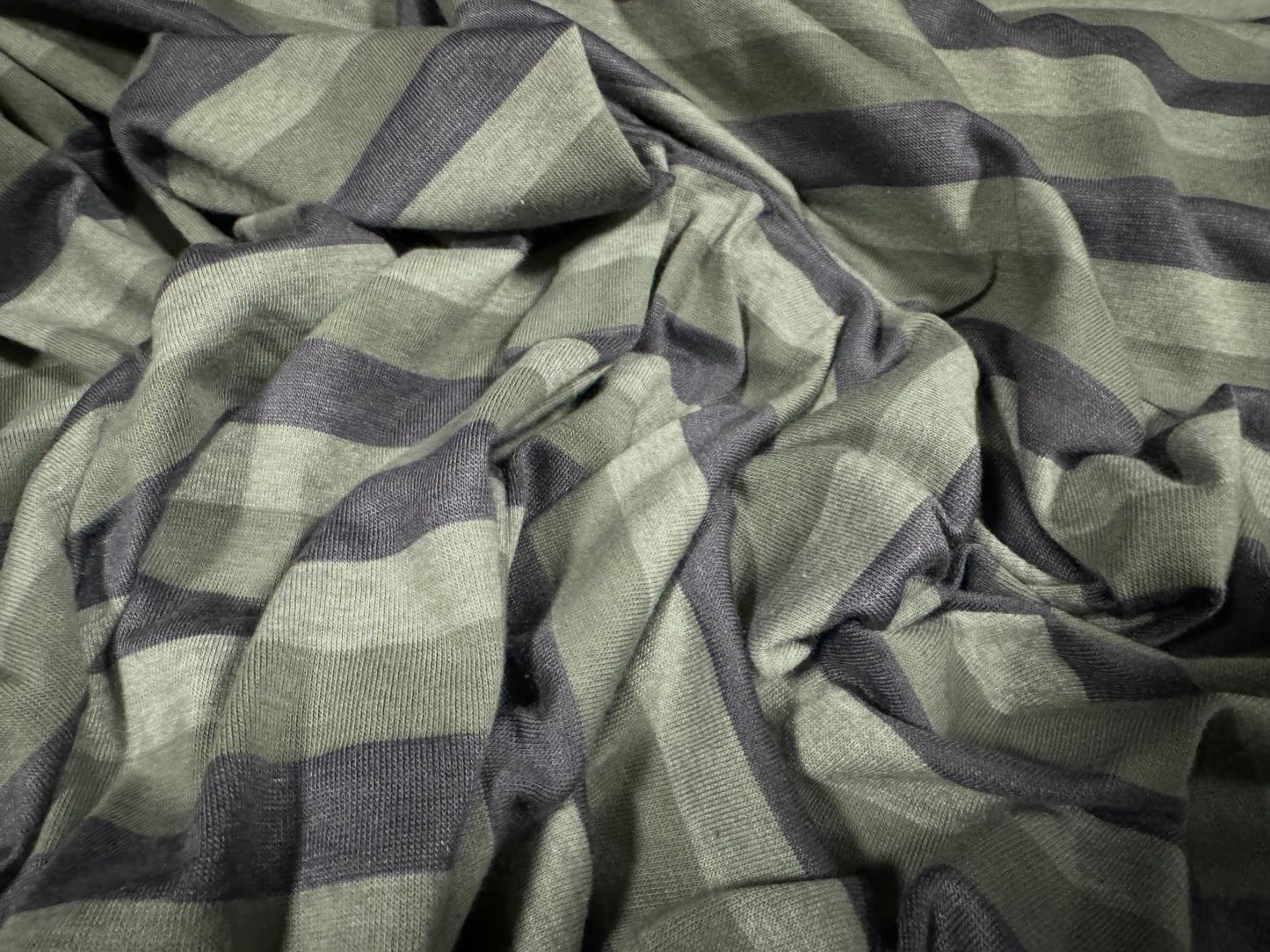 Viscose blend single jersey fabric, per metre - stripe - khaki, sage green & grey