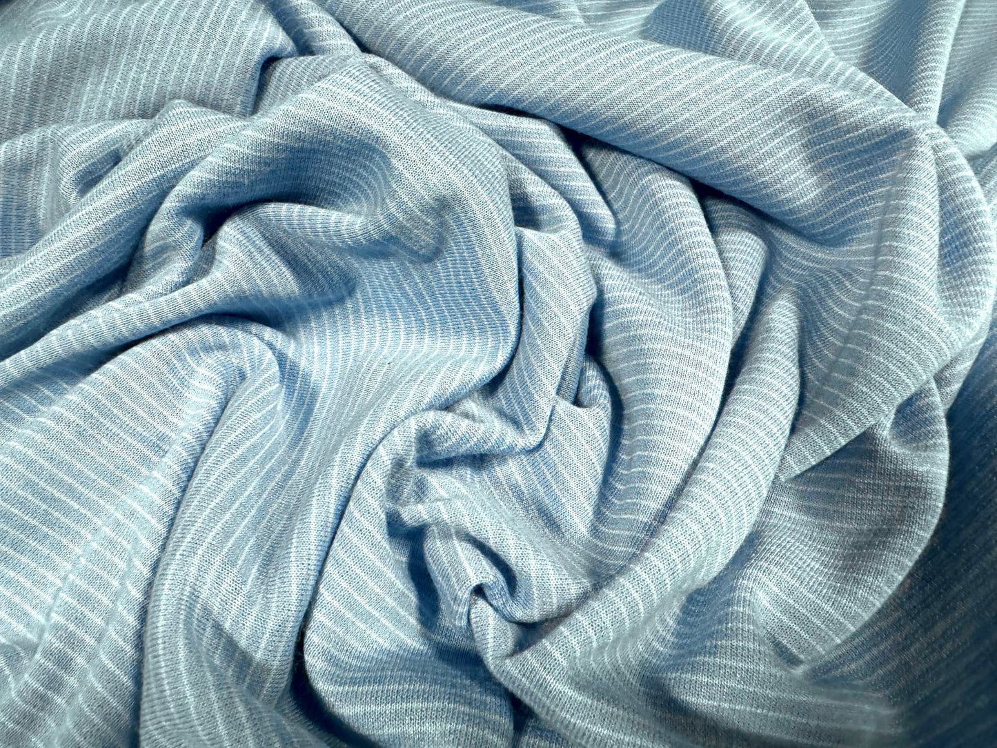 Ponte Roma double jersey knit stretch fabric, per metre - pinstripe - blue & white