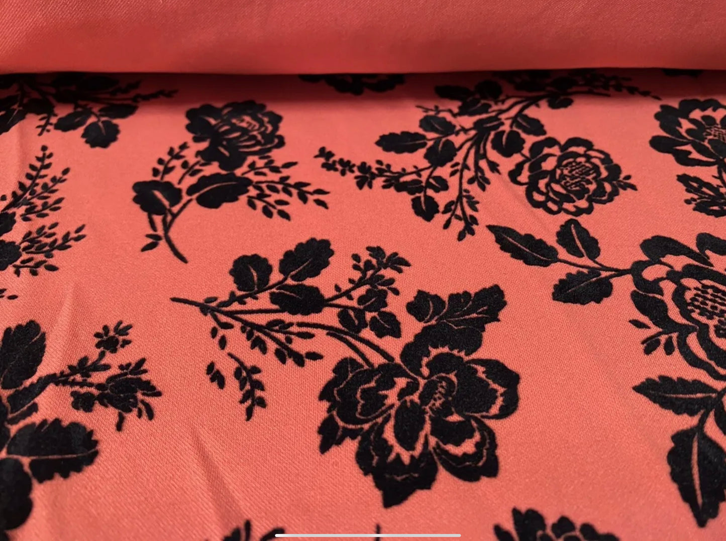 Stretch spandex double jersey fabric, per metre - floral print - coral & black