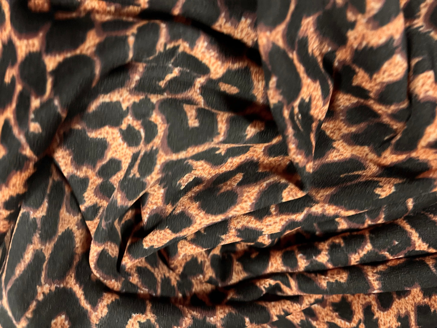 Stretch crepe spandex jersey fabric, per metre - cheetah animal print - orange brown