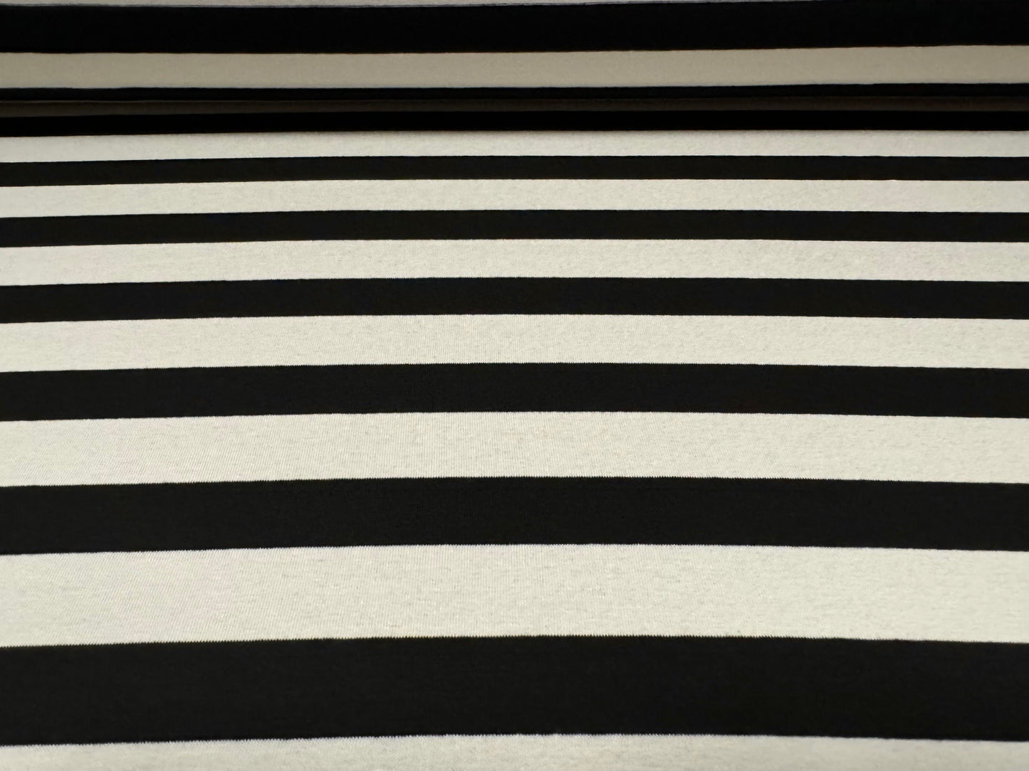 Viscose spandex stretch single jersey fabric, per metre - stripe - black & ivory