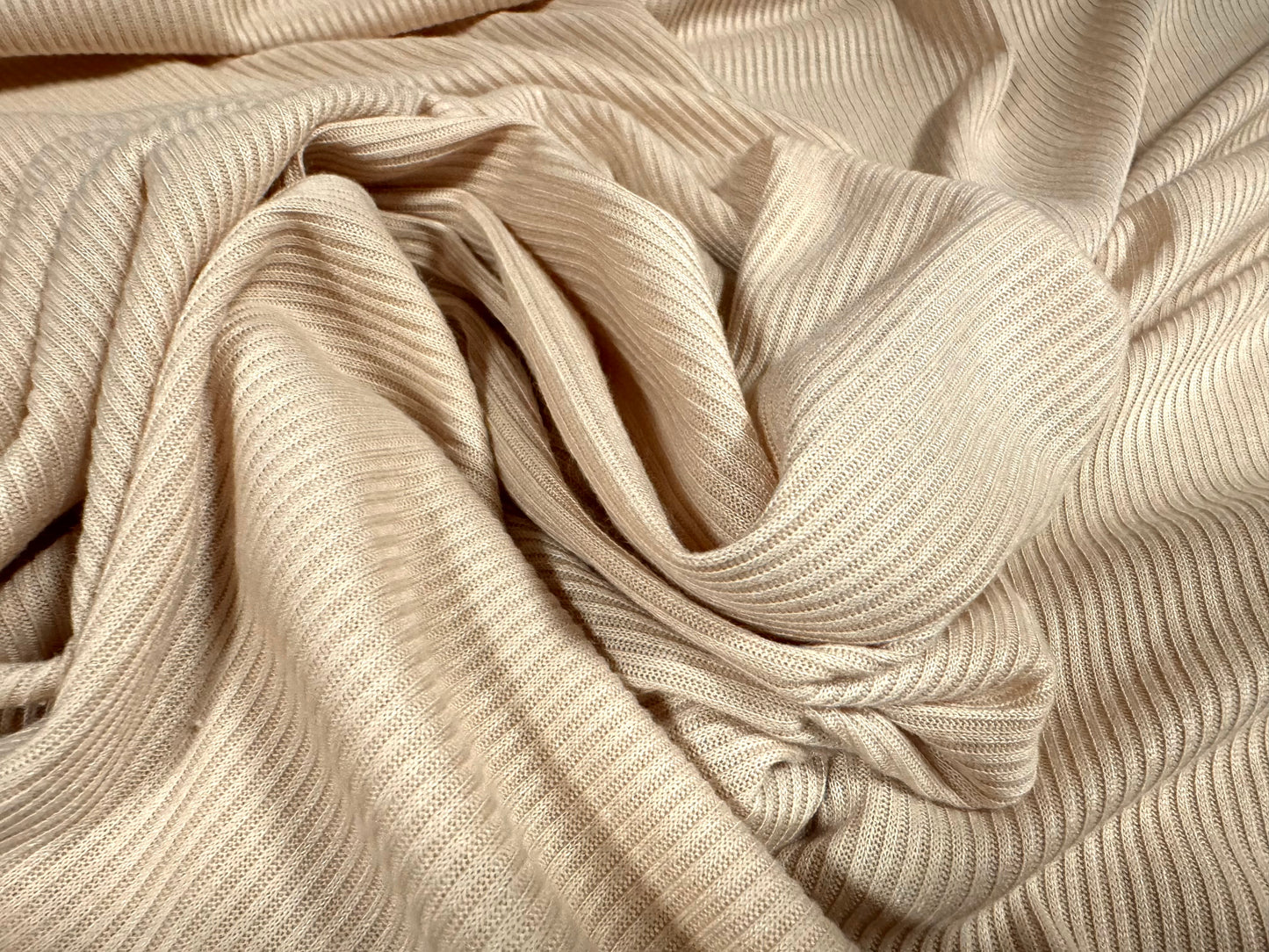 Soft handle 2x1 ribbed jersey knit fabric, per metre - plain - beige