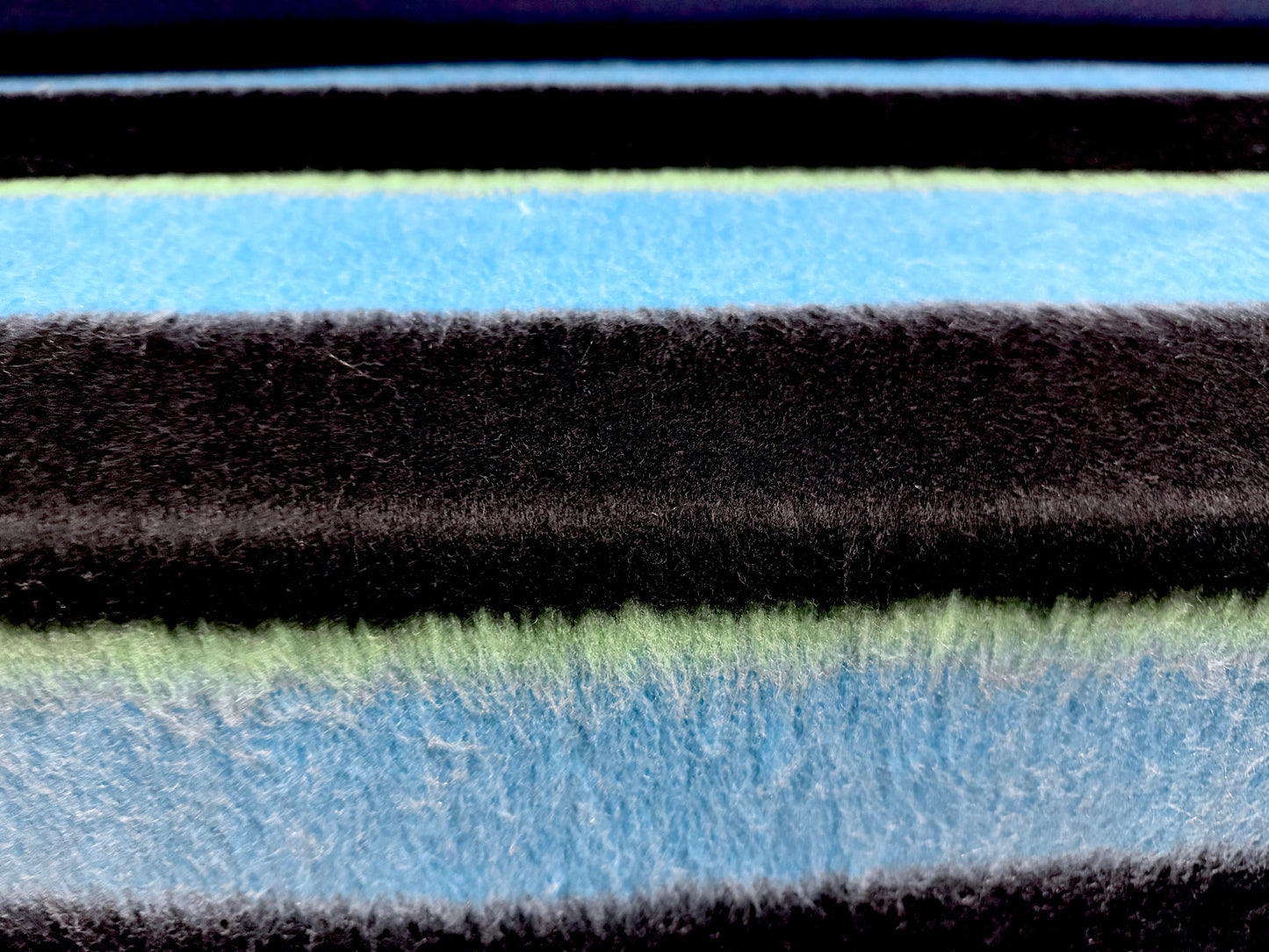Wool faux fur fabric, per metre - ombré stripe - turquoise lime & black