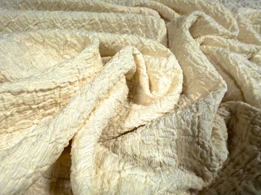 Waffle jacquard stretch spandex jersey fabric, per metre - cream