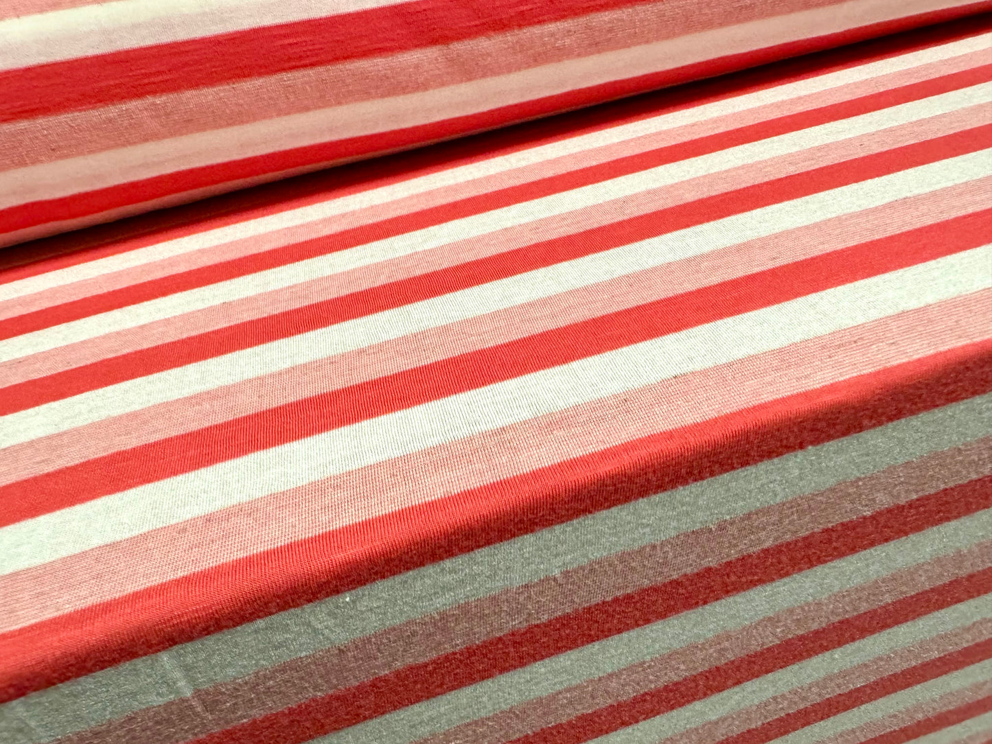 Viscose spandex stretch single jersey fabric, per metre - stripe - strawberry pink & ivory