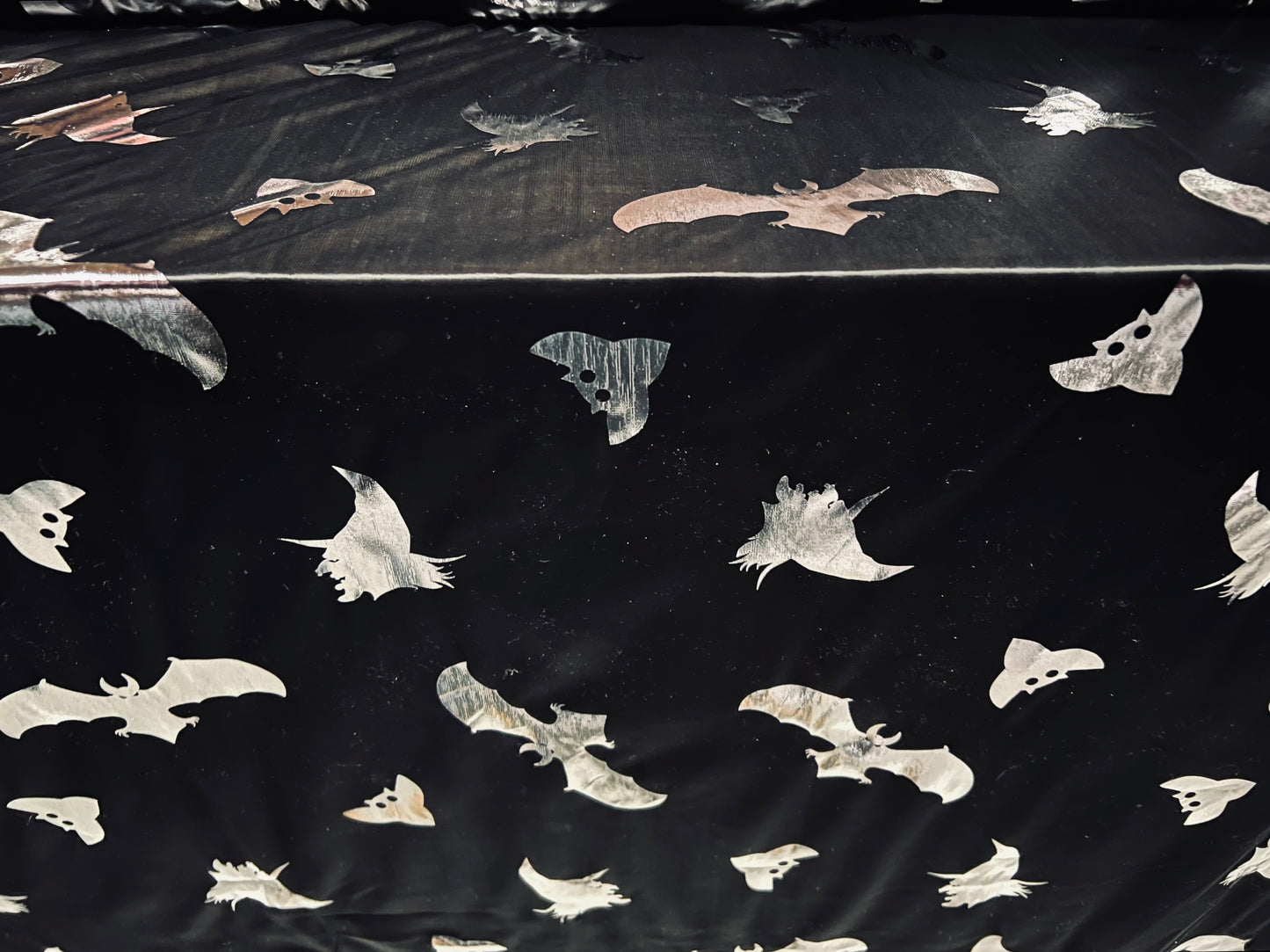 Halloween jersey fabric, per metre - bats cats and witches print - black & silver