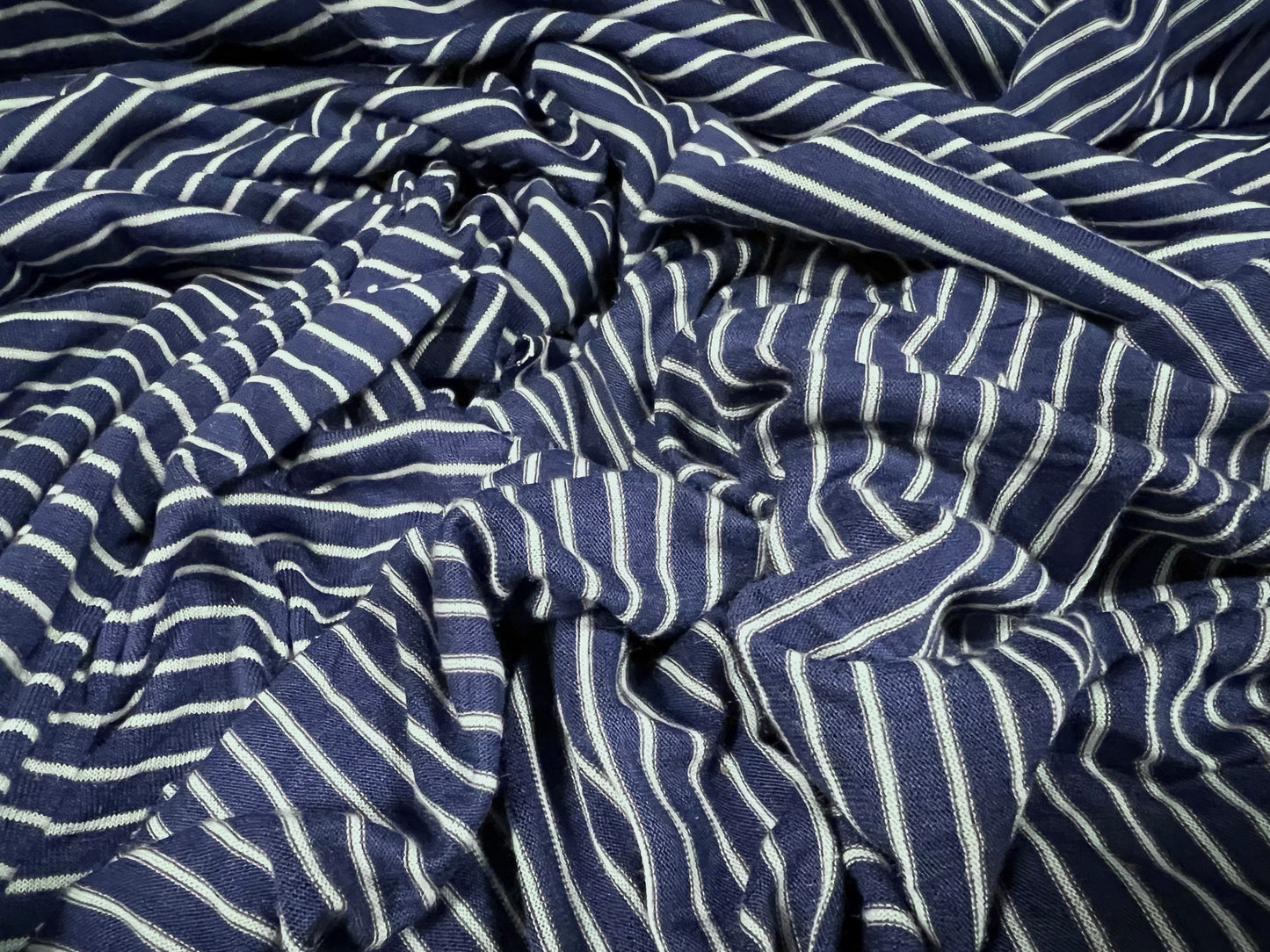 Viscose blend single jersey fabric, per metre - pinstripe - denim blue & white