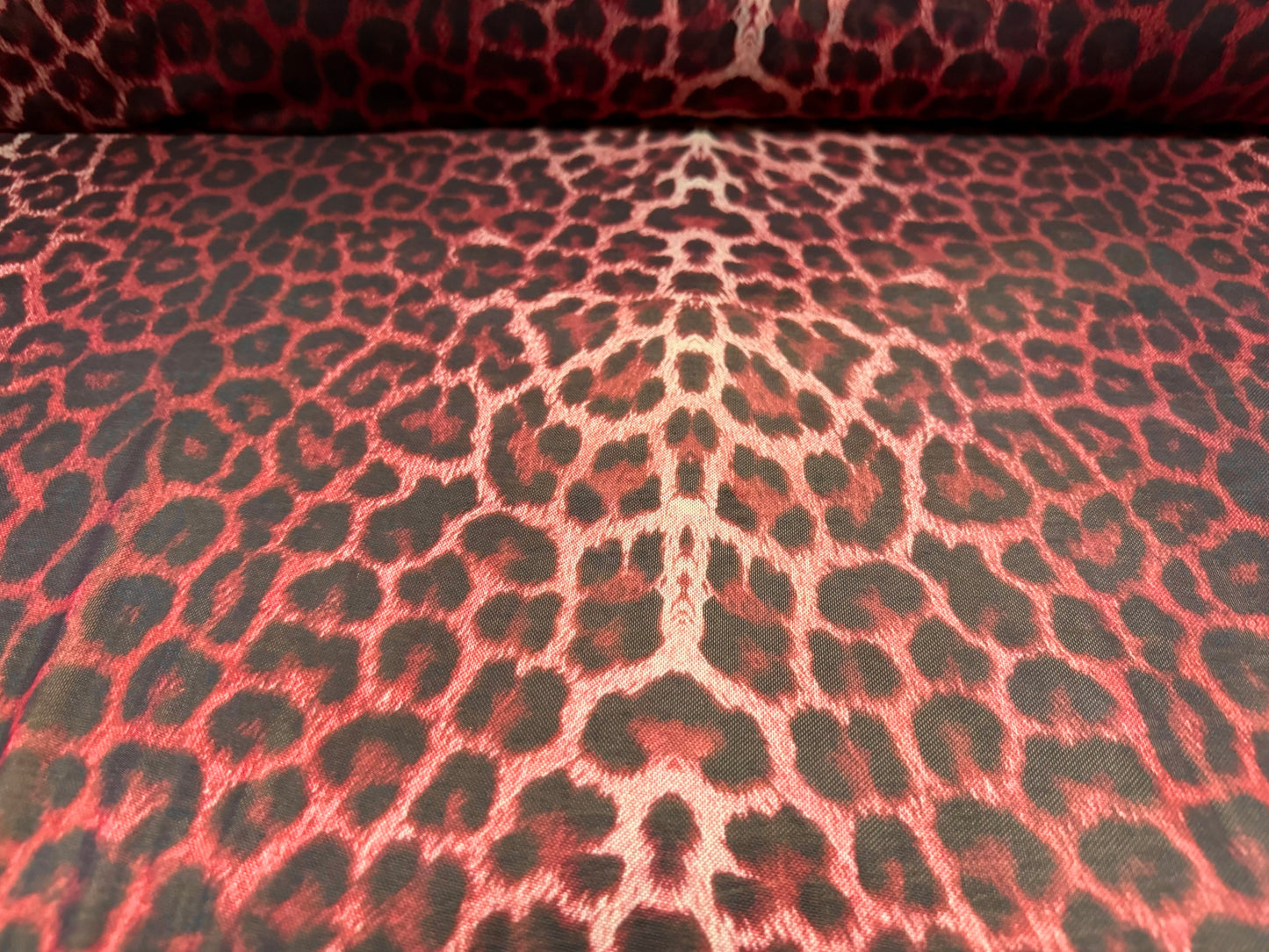 Power mesh net stretch spandex fabric, per metre - leopard animal print - wine