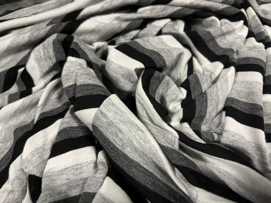 Stretch viscose blend single jersey fabric, per metre - stripe - monochrome