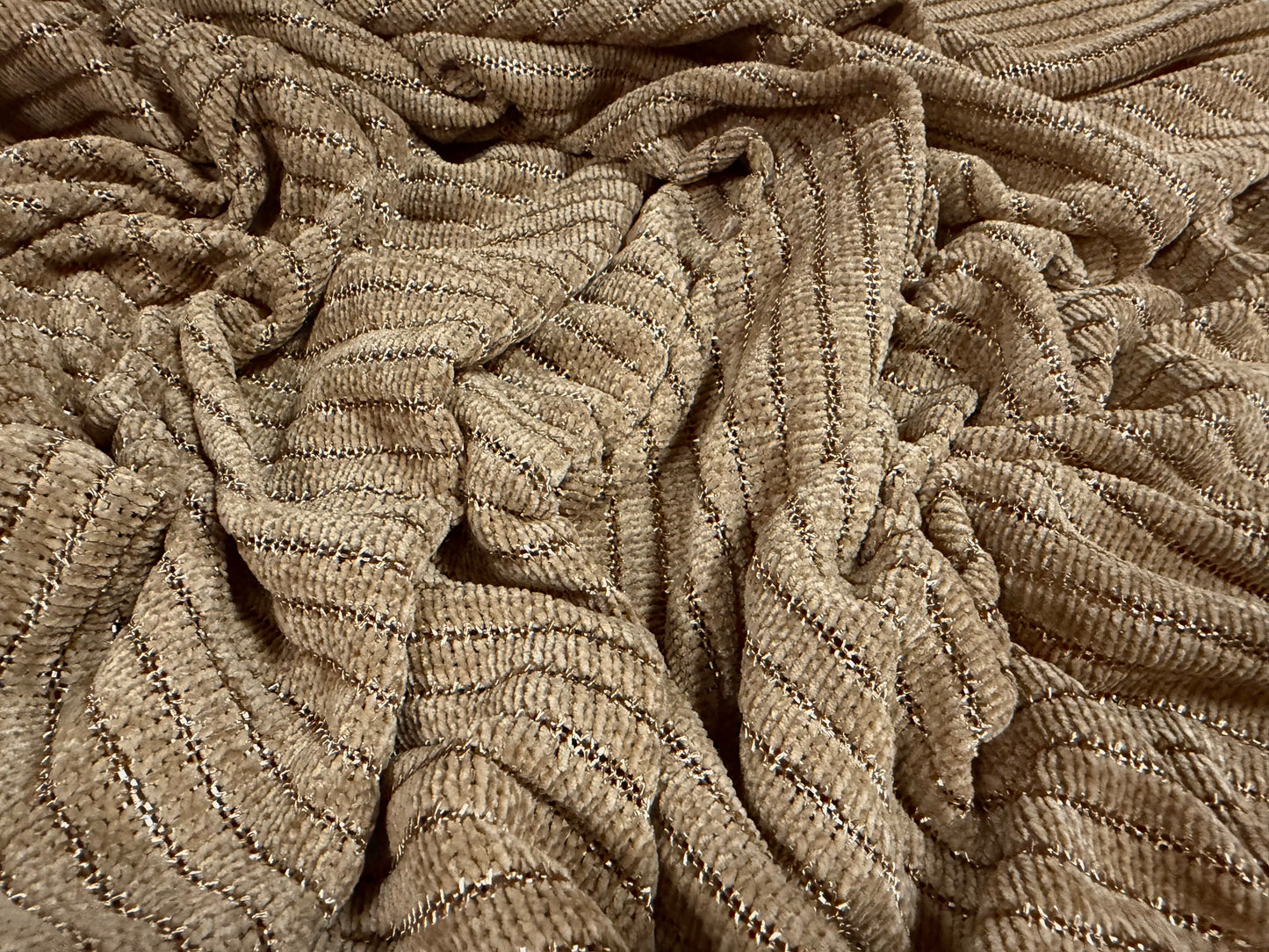 Soft velour knit fabric, per metre - stripe - stone