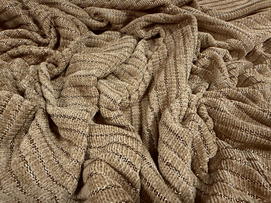 Soft velour knit fabric, per metre - stripe - stone